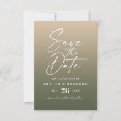 Eenvoudig ombre gradiënt Gold & Forest Green Weddi Save The Date (Voorkant)