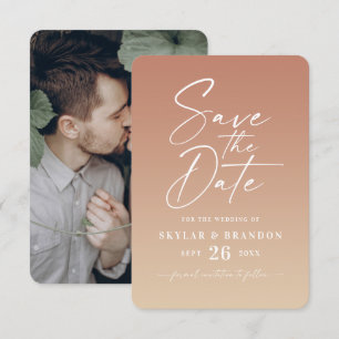 Eenvoudig ombre gradiënt Terracotta & Geel huwelij Save The Date