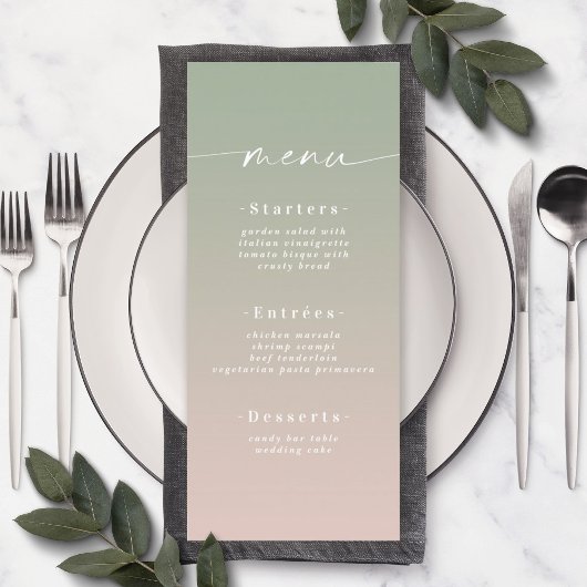 Eenvoudig ombre Leaf Green & Light Pink Weddenscha Menu