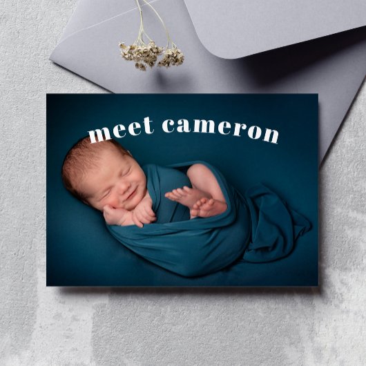 Eenvoudig Ontmoet Nieuwe Baby Jongen Geboorte Aankondiging