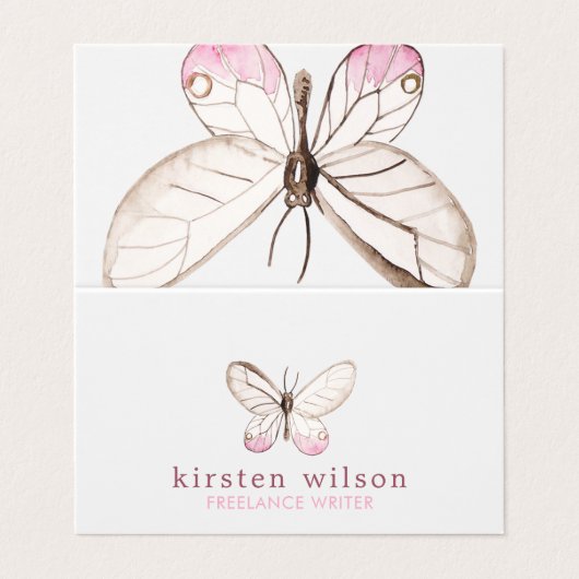 Eenvoudig ontwerp, Blush Butterfly vouwbaar Visite Visitekaartjes (Buitenkant ongevouwen)