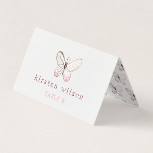 Eenvoudig ontwerp Blush Vlinder Vouw Plaatskaart Visitekaartjes