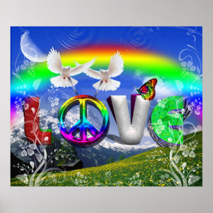 Eenvoudig ontworpen Surreal Peace and Love Art Poster