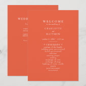 Eenvoudig Oranje huwelijksprogramma Kaart (Voorkant / Achterkant)