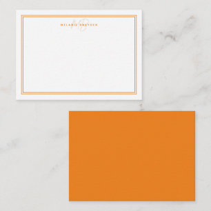 Eenvoudig Oranje minimalistisch monogram 2 grens Notitiekaartje
