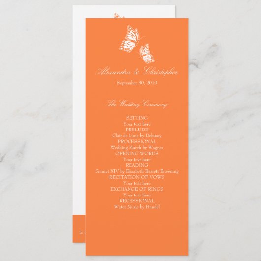 Eenvoudig Oranje weddenschapsprogramma Butterflies Programma (Voorkant / Achterkant)