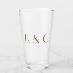 Eenvoudig paar gouden tekst Initialen bruiloft Glas