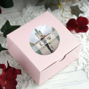 Eenvoudig paar Monogram Initialen Fotobruiloft Ronde Sticker