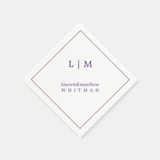Eenvoudig Paars Monogram Elegante Trouwdag Servet