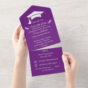 Eenvoudig Paarse en witte gepersonaliseerde save t All In One Uitnodiging