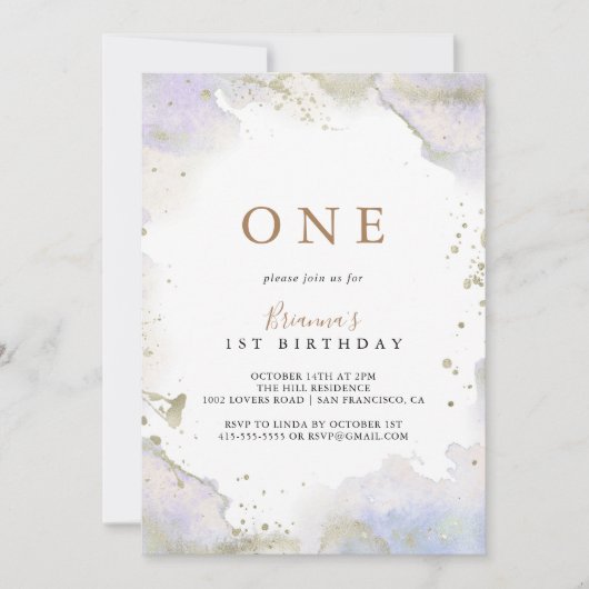 Eenvoudig Paarse minimalistische eerste verjaardag Kaart (Voorkant)