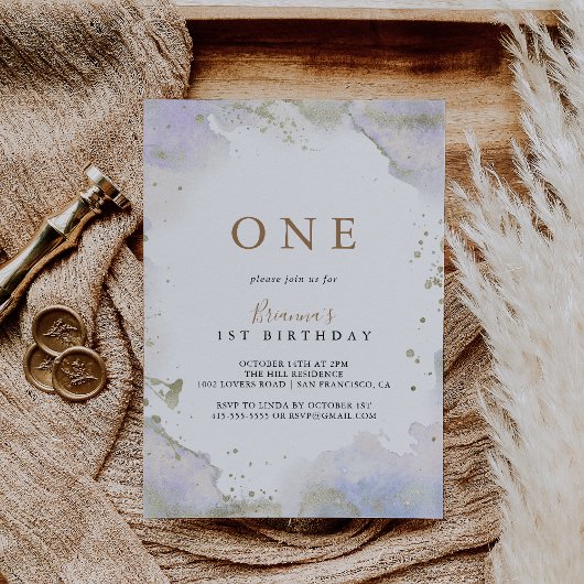 Eenvoudig Paarse minimalistische eerste verjaardag Kaart