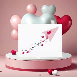 Eenvoudig Papier Vliegtuig & Harten, Valentijnsdag Briefkaart