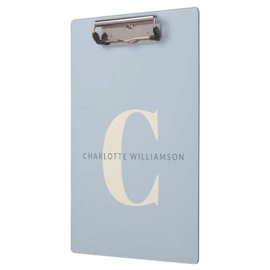 Eenvoudig persoonlijk monogram en naam in blauw klembord (Links)