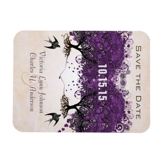 Eenvoudig perzikoortsheinboombruiloft opslaan Datu Magneet (Horizontaal)