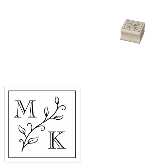 Eenvoudig Plant Monogram Initialen Bruiloft Koppel Rubberstempel (Gestempeld)