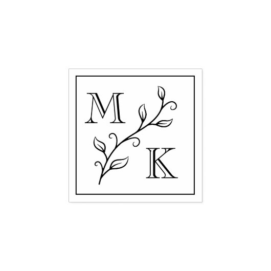 Eenvoudig Plant Monogram Initialen Bruiloft Koppel Rubberstempel (Afrduk)