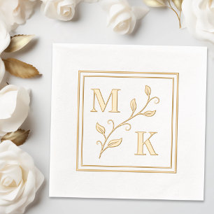 Eenvoudig Plant Monogram Initialen Bruiloft Paar V Folie Servetten