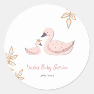 Eenvoudig platte roze prinses Swan Baby shower Ronde Sticker