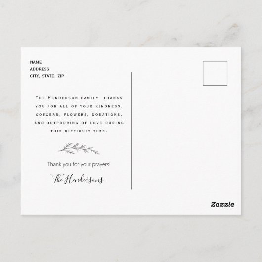 Eenvoudig potlood met vulstok begrafenis bedankt briefkaart (Achterkant)