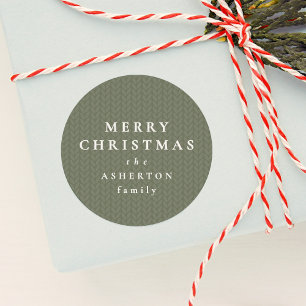 Eenvoudig Prettig Kerstmis saliegroen breipatroon Ronde Sticker