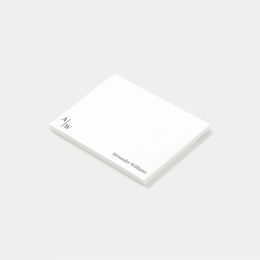 Eenvoudig Professioneel 2 Monogram Initiaal Zwart  Post-it® Notes (Schuin)