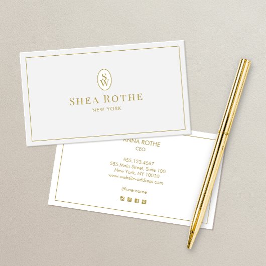 Eenvoudig professioneel lichtgrijs monogram visitekaartje