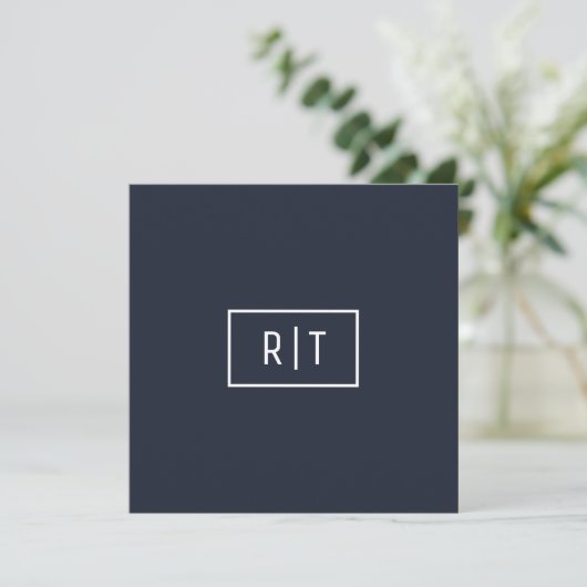 Eenvoudig professioneel monogram navy wit rand notitiekaartje (Staand voorkant)