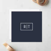 Eenvoudig professioneel monogram navy wit rand notitiekaartje (Voorkant / Achterkant in situ)