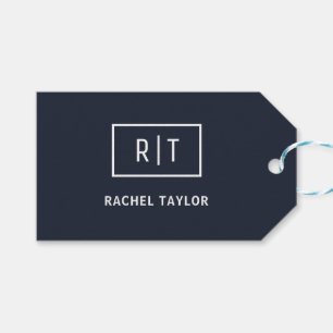 Eenvoudig professioneel monogram Navy witte rand Cadeaulabel