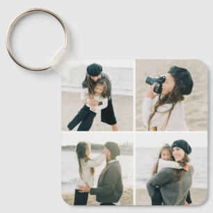 Eenvoudig raster van vier gepersonaliseerde foto S Sleutelhanger