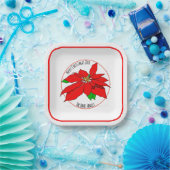 Eenvoudig Red Poinsettia Flower Merry White Papieren Bordje (Feest)
