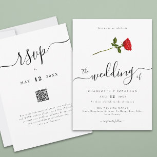 Eenvoudig Red Rose Elegant Script QR-code Kaart