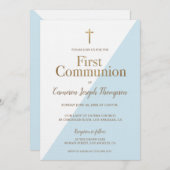 Eenvoudig religieus goud Blauw Eerste Heilige Comm Kaart (Voorkant / Achterkant)
