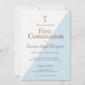 Eenvoudig religieus goud Blauw Eerste Heilige Comm Kaart (Voorkant)