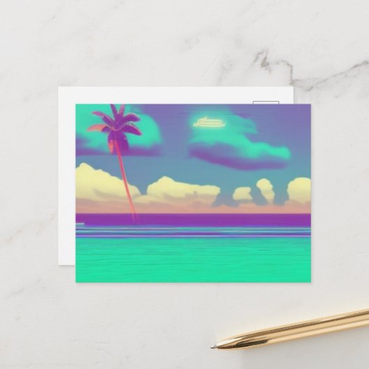 Eenvoudig Retro Beach briefkaart (Voorkant / Achterkant in situ)