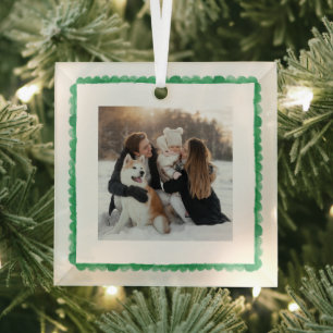 eenvoudig retro groen kader foto vierkant kerst glas ornament