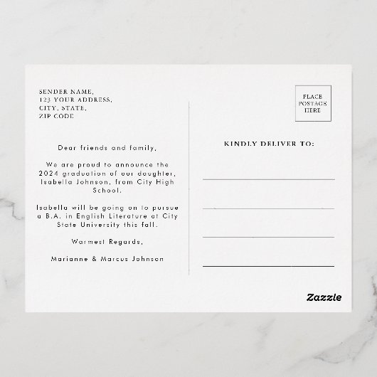 Eenvoudig Retro High School Afstuderen Folie Uitnodiging Briefkaart (Achterkant)