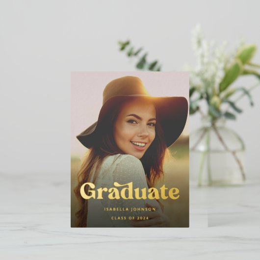 Eenvoudig Retro High School Afstuderen Folie Uitnodiging Briefkaart (Staand Voorkant)