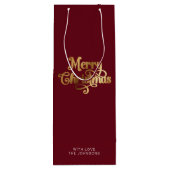 Eenvoudig Retro Script Rood Goud Vrolijk Kerstfees Wijn Cadeautas (Achterkant)