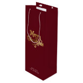 Eenvoudig Retro Script Rood Goud Vrolijk Kerstfees Wijn Cadeautas (Voorkant Gekanteld)