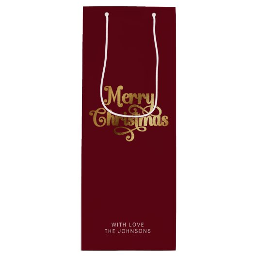 Eenvoudig Retro Script Rood Goud Vrolijk Kerstfees Wijn Cadeautas (Voorkant)