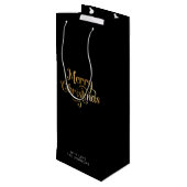 Eenvoudig Retro Script Zwart Goud Vrolijk Kerstfee Wijn Cadeautas (Achterkant Gekanteld)