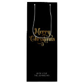 Eenvoudig Retro Script Zwart Goud Vrolijk Kerstfee Wijn Cadeautas (Voorkant)