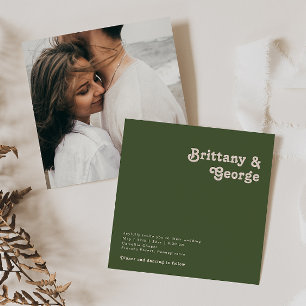 Eenvoudig retro Vibe Olive Green Square Photo Wedd Kaart