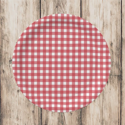 Eenvoudig Rode Land Gingham Pattern Papieren Bordje