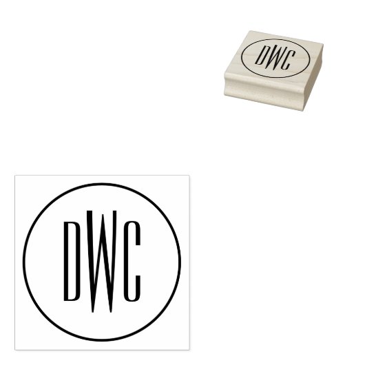 Eenvoudig Rond Lijst 3 Initiaal Letter Monogram #8 Rubberstempel (Gestempeld)