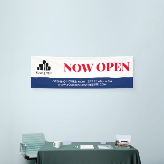 Eenvoudig Rood Blauw Wit Uw Logo nu open Spandoek (Beurs)