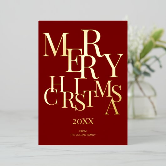 Eenvoudig rood Elegant Minimalistisch Vrolijk Kers Folie Feestdagenkaart (Staand Voorkant)