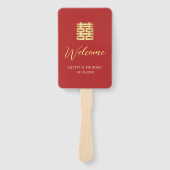 Eenvoudig rood goud modern Chinees huwelijksprogra Handwaaier (Voorkant)